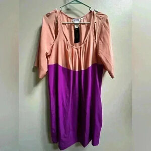 NWT | Sonia Rykiel 100% Silk A-Line Colorblock Dress | Cyclamen & Blush | Size 4